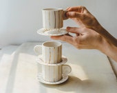 Handmade Porcelain Espresso Cup and Saucer Set Hand Painted Ceramic Coffee Cup Unique Coffee Mug Anniversary Gift Modern Pottery Mug (1 set)