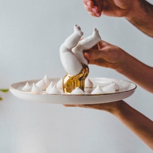 Bikini Girl Porcelain Tray: Creamy White and Gold Decor Dish