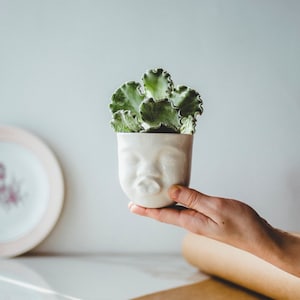 Handmade Face Planter Pot, Porcelain Head Vase or Coffee Cup, Unique Art Object and Home Accent for Bookshelf, New Home or Housewarming Gift