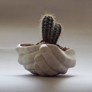 Ceramic Hand Bowl - Book Shelf Decor, Cute Succulent Planter, Unique Jewelry Storage Dish, Handmade Plant Pot, Modern Home Decor Gift Women