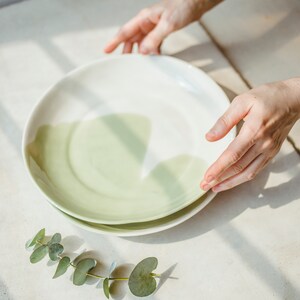 Handmade Pottery Green White Pasta Plate Ceramic Dinner Plate Ceramic Tableware Deep Plates Kitchen Decor Modern Dinnerware Wedding Gift Mom image 4