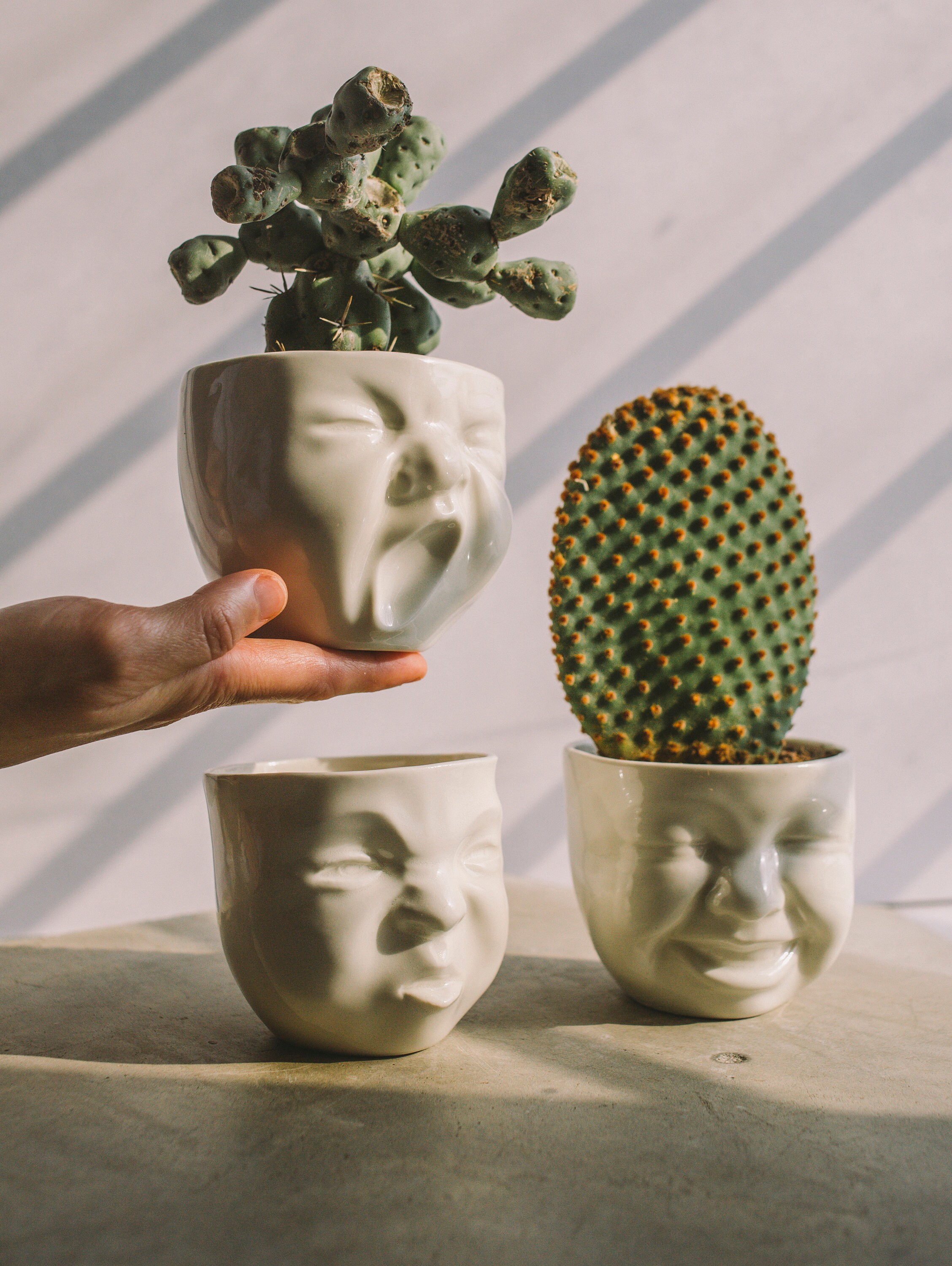 Handmade Ceramic Face Planters, Modern Succulent Head Pot (set of 3) - Etsy