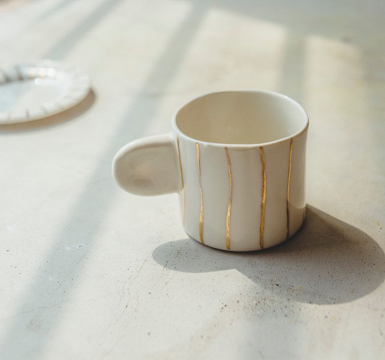 Handmade Porcelain Espresso Cup and Saucer Set Hand Painted Ceramic Coffee Cup Unique Coffee Mug Anniversary Gift Modern Pottery Mug 1 set image 6