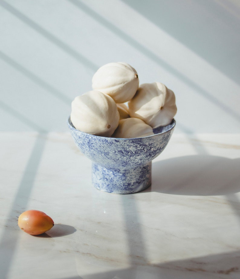 Blue and White Ceramic Fruit Bowl Footed Bowl Porcelain Bowl Large Bowl Unique Wedding Gift For Couple Pottery Dinnerware Decorative Bowl image 10