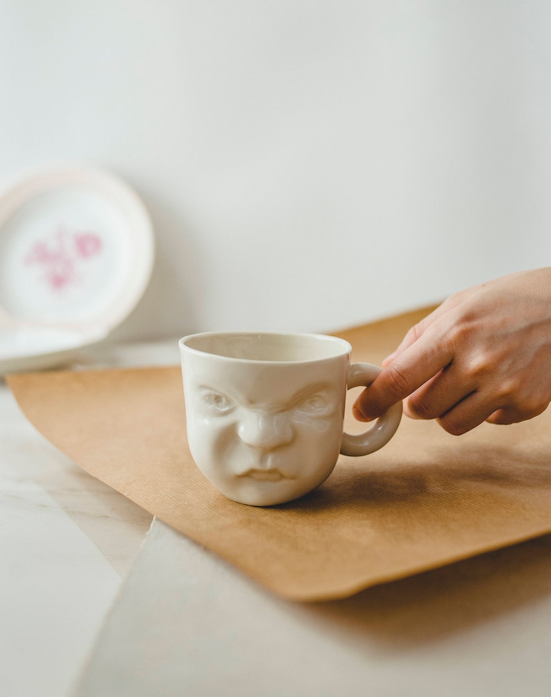 Ceramic Coffee Cup, Face Mug, Pottery Coffee Cup, Grumpy Mug, Porcelain Coffee Cup, Coffee Lovers, Tea Cup, Modern Mug, Funny Mug For Dad image 1