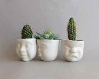 Head planter,cute succulent planter,plant gift set,modern planter,cute ceramic gift,modern pottery,indoor herb garden,unique plant pot