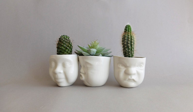 Head planter,cute succulent planter,plant gift set,modern planter,cute ceramic gift,modern pottery,indoor herb garden,unique plant pot 