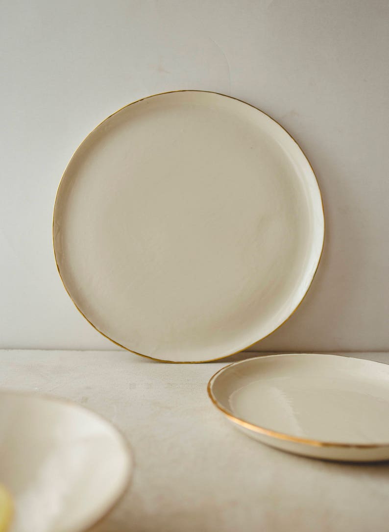 Ceramic Plate Dinner Plate Pottery Dinnerware Pottery Plates Golden Wedding Rehearsal Dinner Plates Restaurant Ware Chef Gift Kitchen Decor image 3