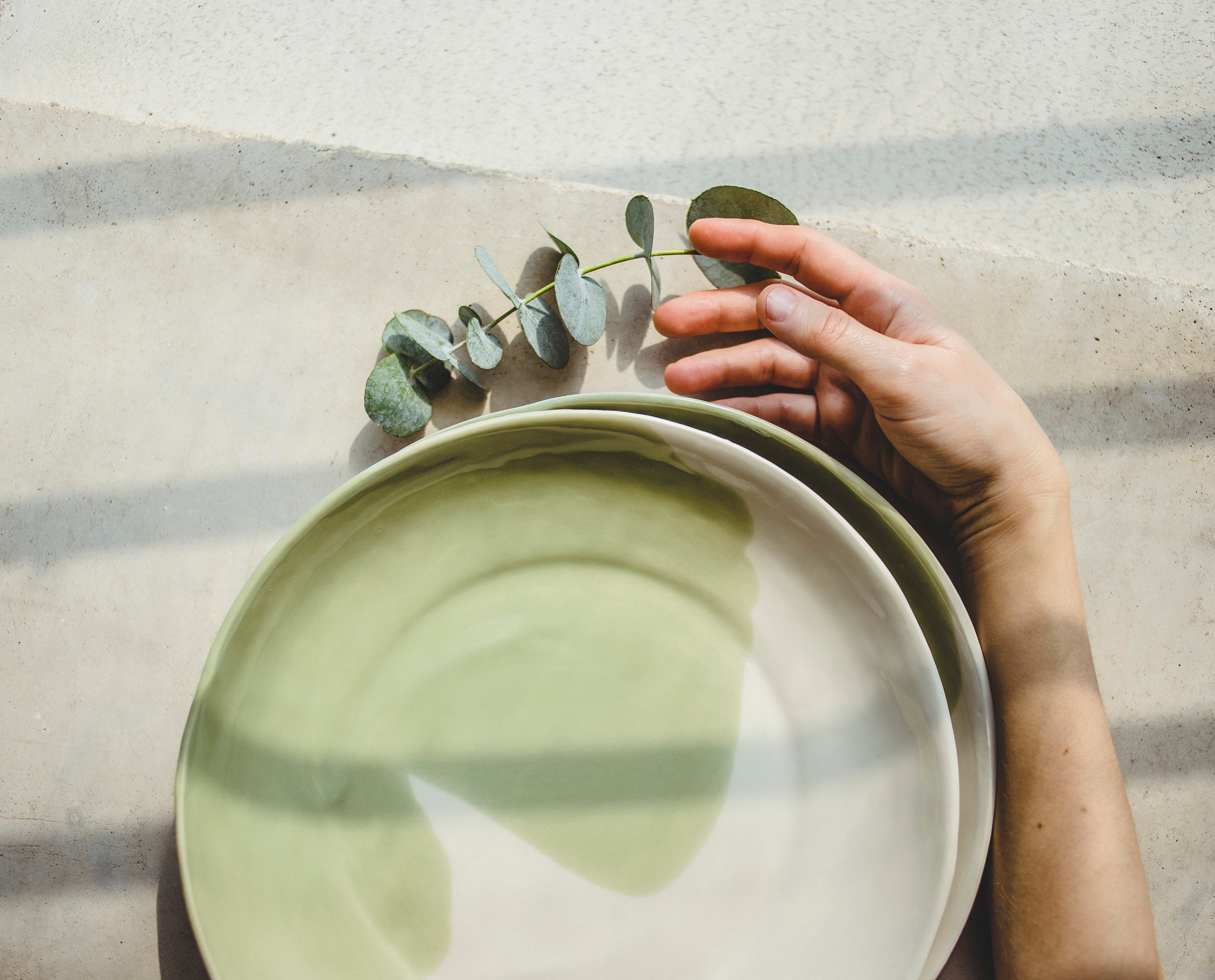 Green Aquarelle Céramique Assiette Dîner Assiettes Profondes Céramiques Poterie Pasta Bowl Chef Cade