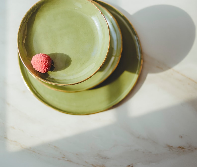 Green Ceramic Dinner Plates Set Ceramic Dinnerware Set Pottery Etsy