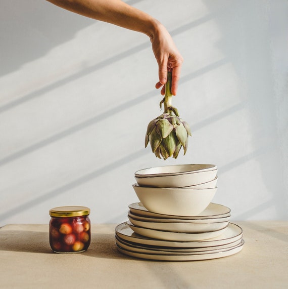 Stoneware Dinnerware Set Handmade Pottery Dinner Plates Soup Bowl