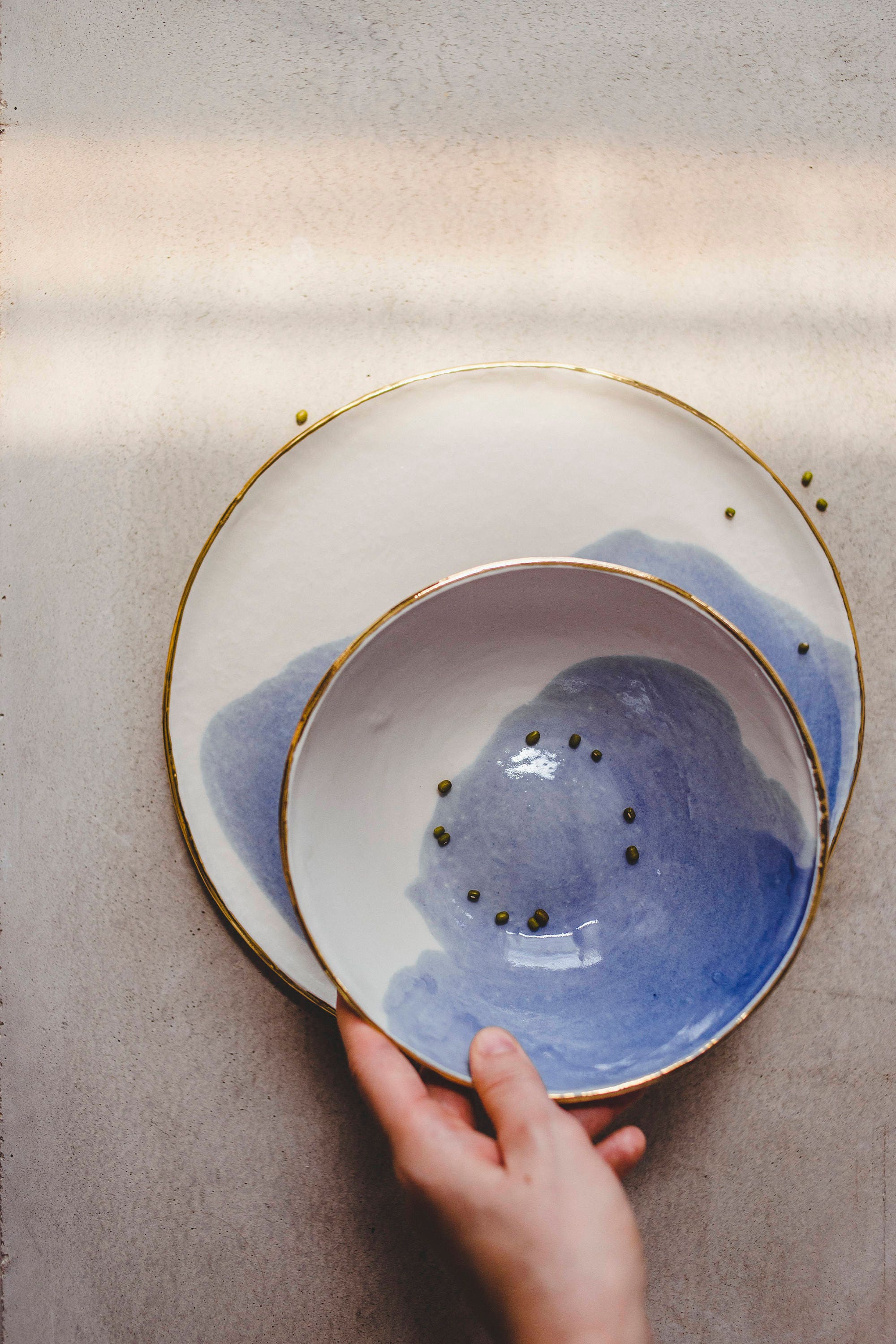 Ensemble de Dîner Poterie, Ensemble Vaisselle Bleu, Set Pottery, Poterie Bol d'assiette, en Céramiqu