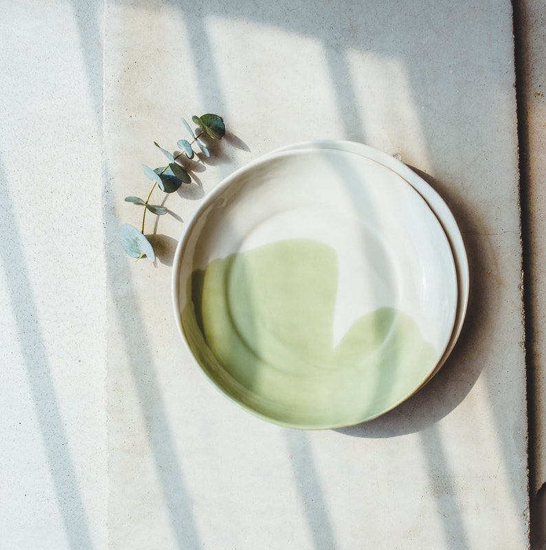 Green Watercolor Ceramic Dinner Plate Deep Plates Ceramic Etsy Australia