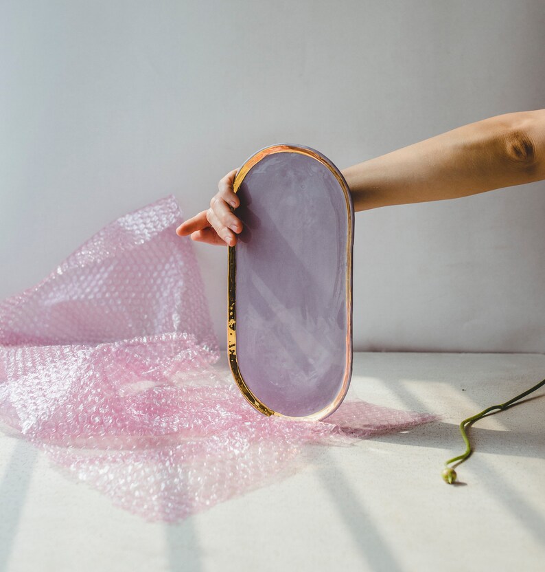 Golden Lilac Porcelain Vanity Tray, Trinket Dish image 2