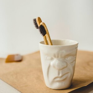 Toothbrush Holder Pottery,Modern Cup,Face Cup,Bathroom Cup,Grumpy Mug,White Porcelain Cup,Modern Pottery,Brush Cup,Bathroom Decor For Men image 2