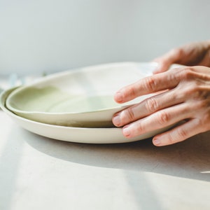 Handmade Pottery Green White Pasta Plate Ceramic Dinner Plate Ceramic Tableware Deep Plates Kitchen Decor Modern Dinnerware Wedding Gift Mom image 7