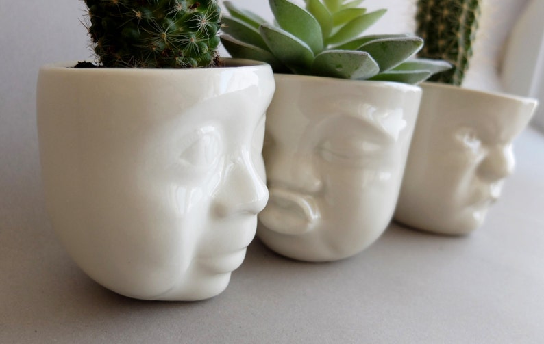 Ceramic Succulent Planter Set Succulent Pots Face Planter Head Planter Office Desk Accessories Modern Sculpture Cactus Decor New Home Gift 