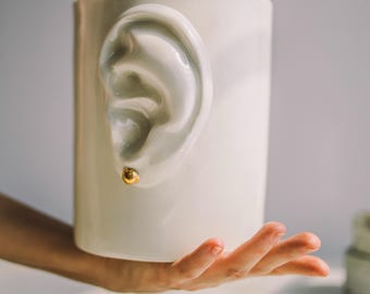 Handmade Ceramic Ear Vase: Modern Art Pottery with Gold Earring