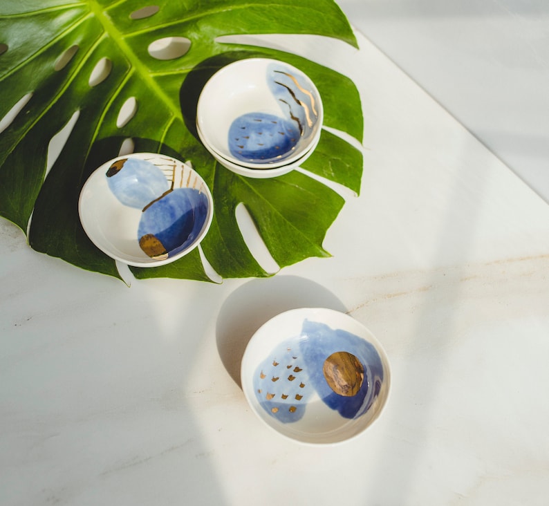 Blue and White Ceramic Ring Dish Modern Ceramics Cute Desk Accessories For Women Coffee Table Decor Catch All Vanity Decor Jewelry Dish image 3