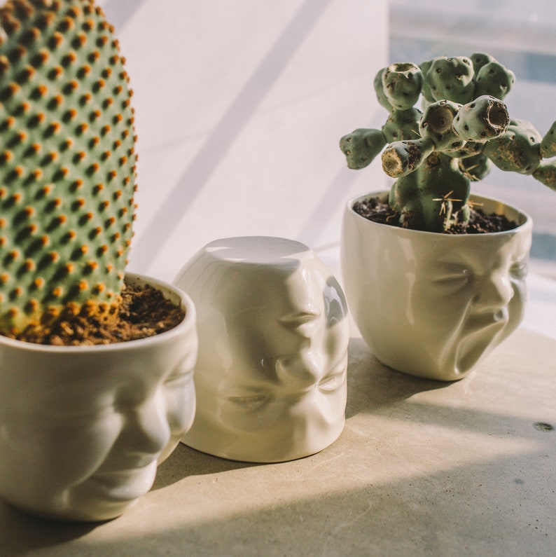 Handmade Ceramic Face Planters, Modern Succulent Head Pot - Thumbnail 5
