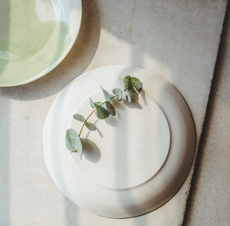 Handmade Pottery Green White Pasta Plate Ceramic Dinner Plate Ceramic Tableware Deep Plates Kitchen Decor Modern Dinnerware Wedding Gift Mom image 9