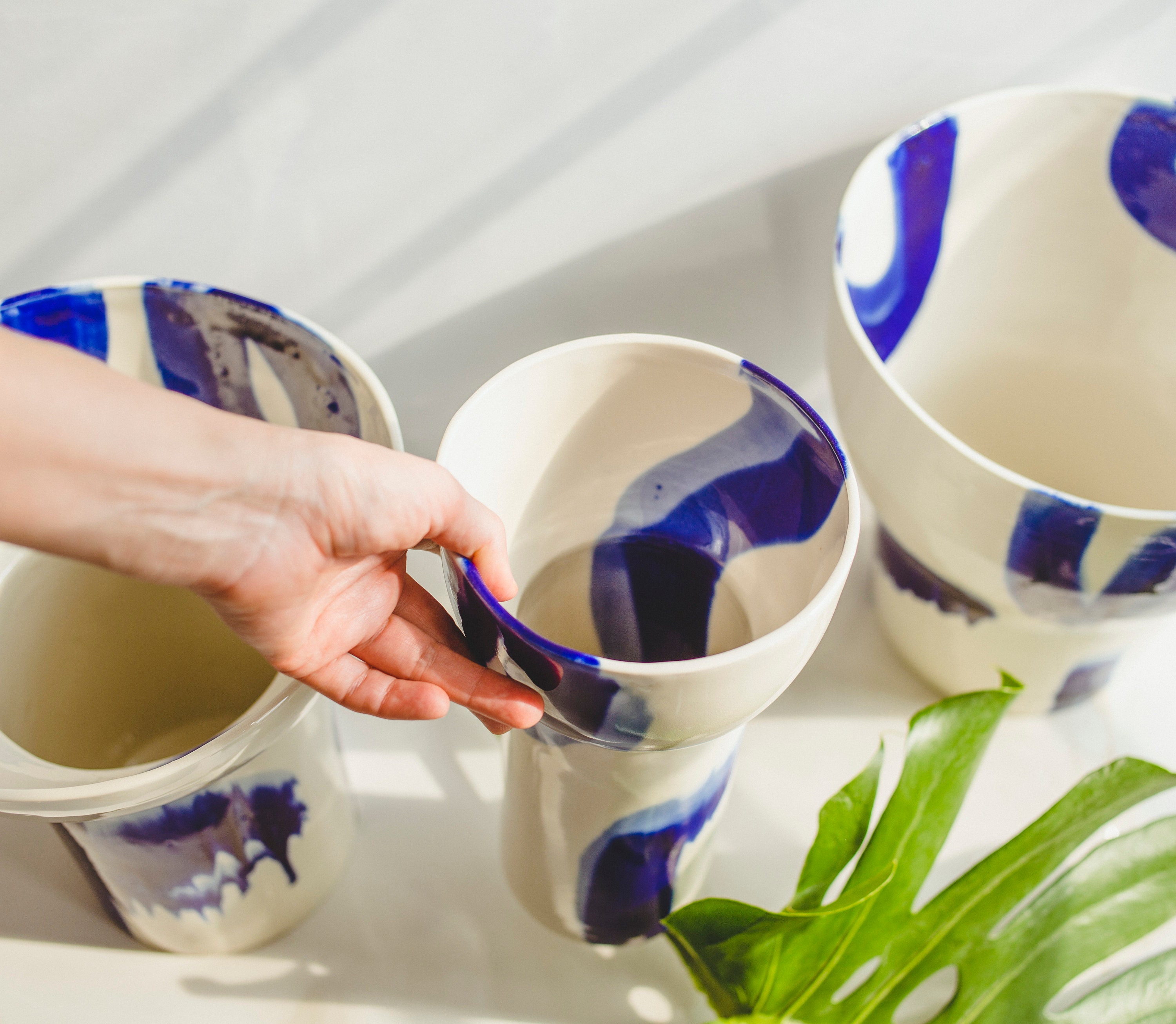 Blue And White Flower Vase Coffee Table Decor Modern Ceramics Etsy