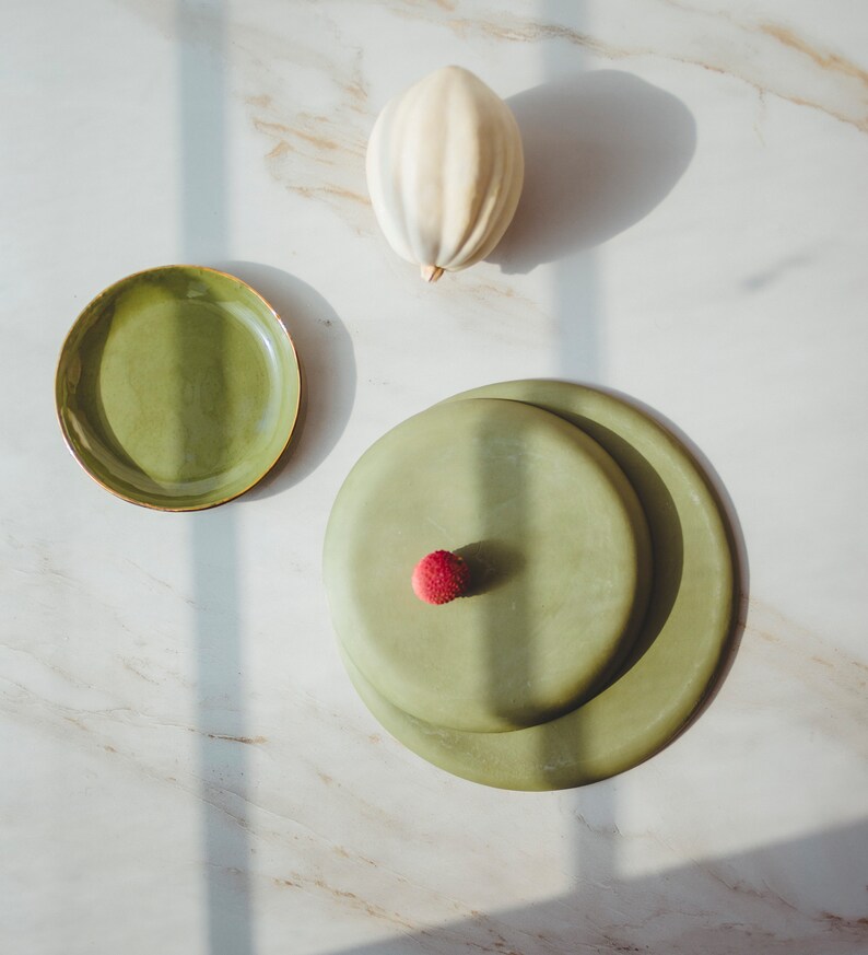 Green Ceramic Dinner Plates Set Ceramic Dinnerware Set Pottery Etsy