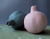 Modern Ceramic Pomegranate Art Objects , Porcelain Sculpture , Pottery Ceramic Fruit , Pink Gray Home Decor Ceramic Vessel SCULPTUREinDESIGN