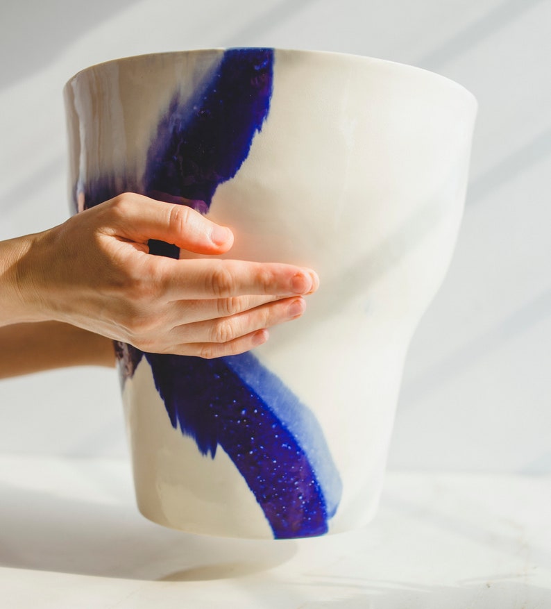 Blue and White Flower Vase Coffee Table Decor Modern Ceramics Etsy