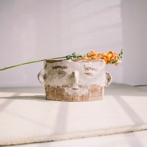 Modern Home Decor Vase for Flowers, Head Vase Handmade, Brown Ceramic Planter, Unique Pottery Gift, Decorative Fruit Bowl, New Home Gift Her image 9