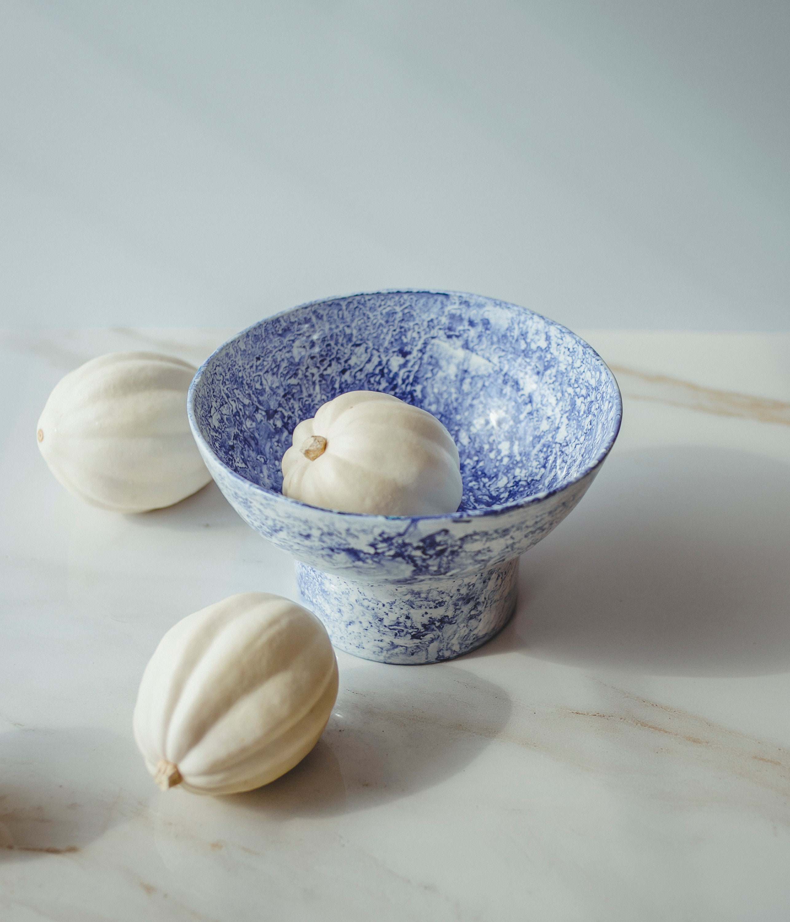 Blue and White Ceramic Fruit Bowl Footed Bowl Porcelain Bowl Etsy