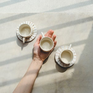 Handmade Porcelain Espresso Cup and Saucer Set Hand Painted Ceramic Coffee Cup Unique Coffee Mug Anniversary Gift Modern Pottery Mug 1 set image 3