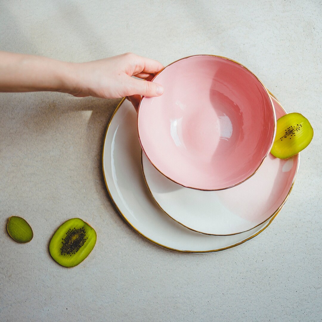 Handmade Ceramic Pink Dish Set, Modern Dinnerware, Dining Table Decor,  Housewarming Gift Women, Unique Pottery Gift, Wedding Dinner Plates 