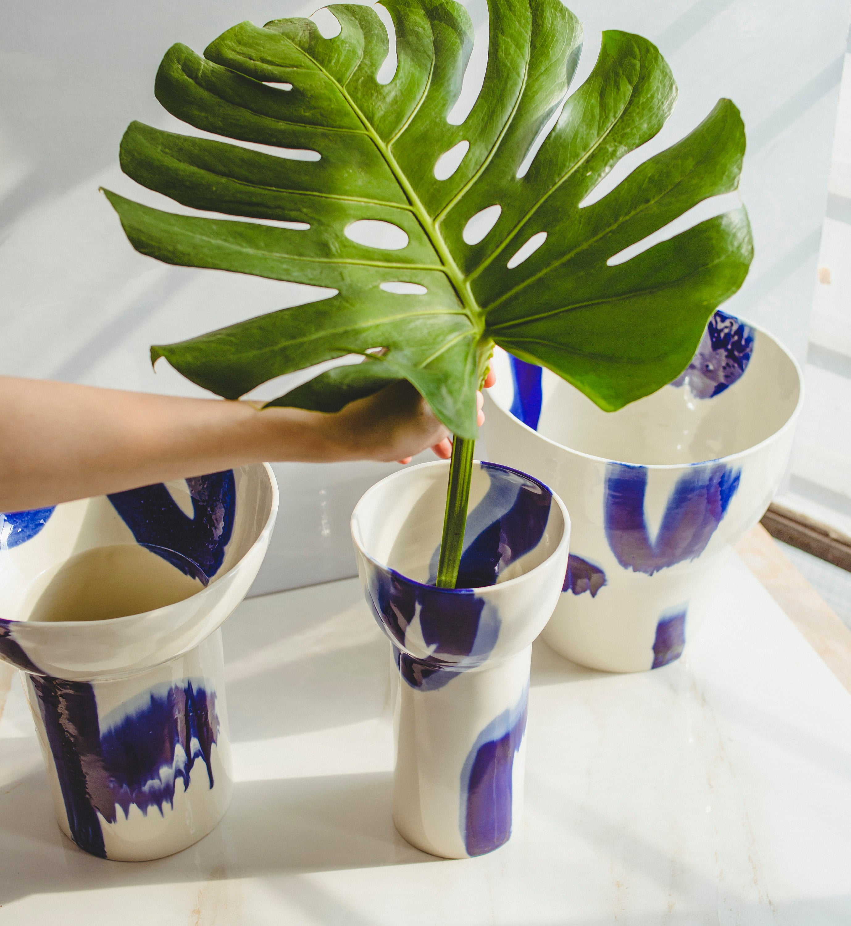 Blue And White Flower Vase Coffee Table Decor Modern Ceramics Etsy