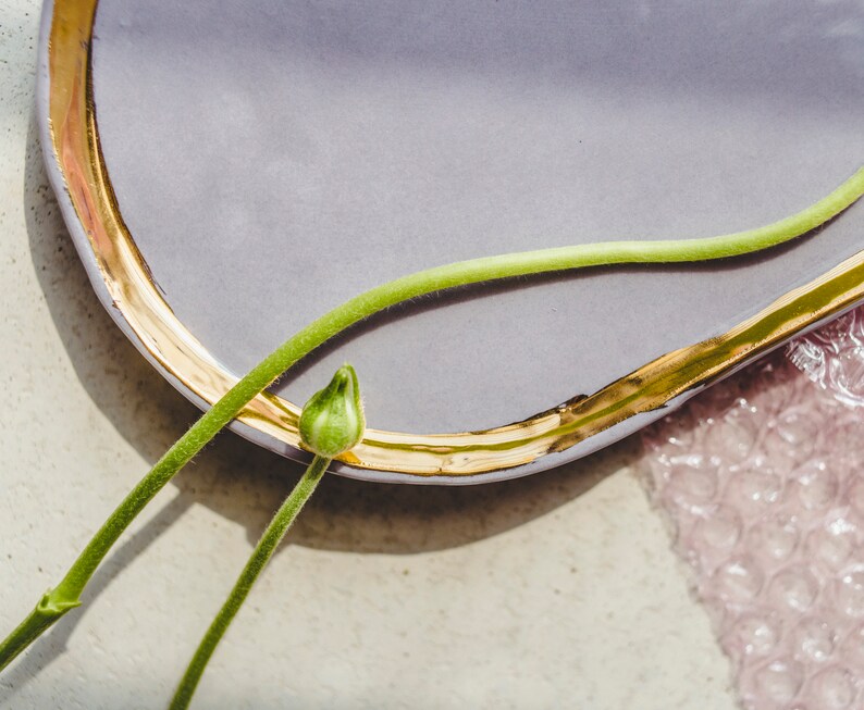 Golden Lilac Porcelain Vanity Tray, Trinket Dish image 4