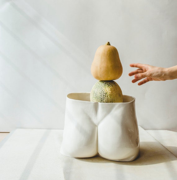 David's Backside Vase - Male Nude Body Butt Planter, Porcelain