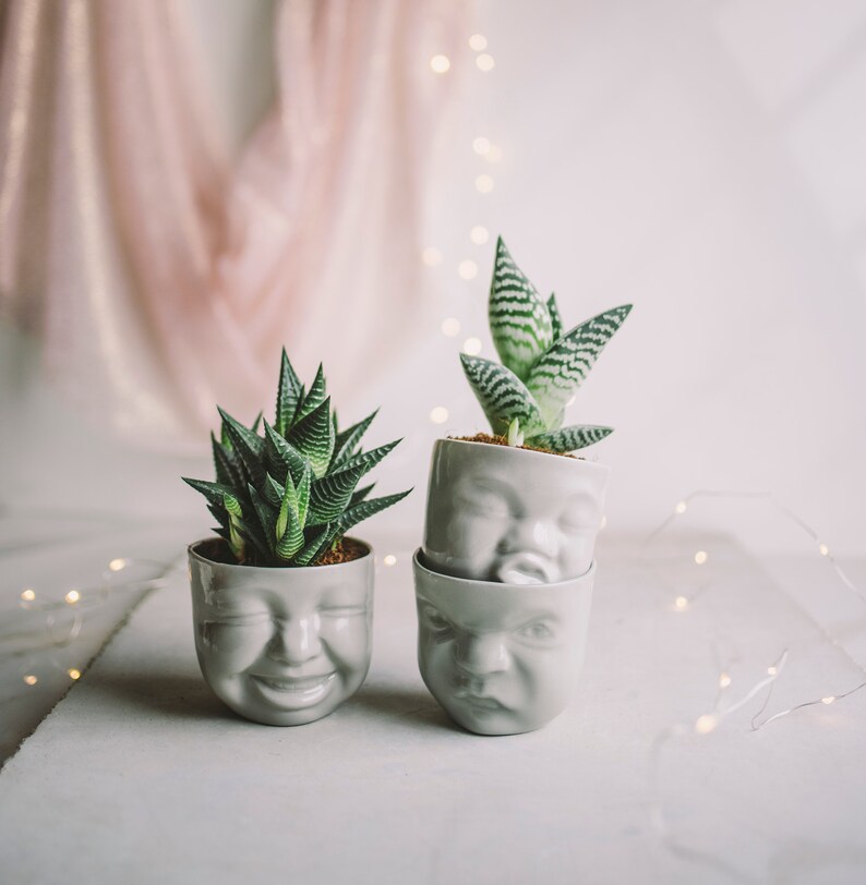 Niedliche Kaktus Pflanzer Keramik Pflanzer Gesicht Pflanzer Büro Schreibtisch Accessoires Sukkulenten Töpfe Kopf Pflanzer Hygge Bester Freund Geburtstagsgeschenk Bild 4