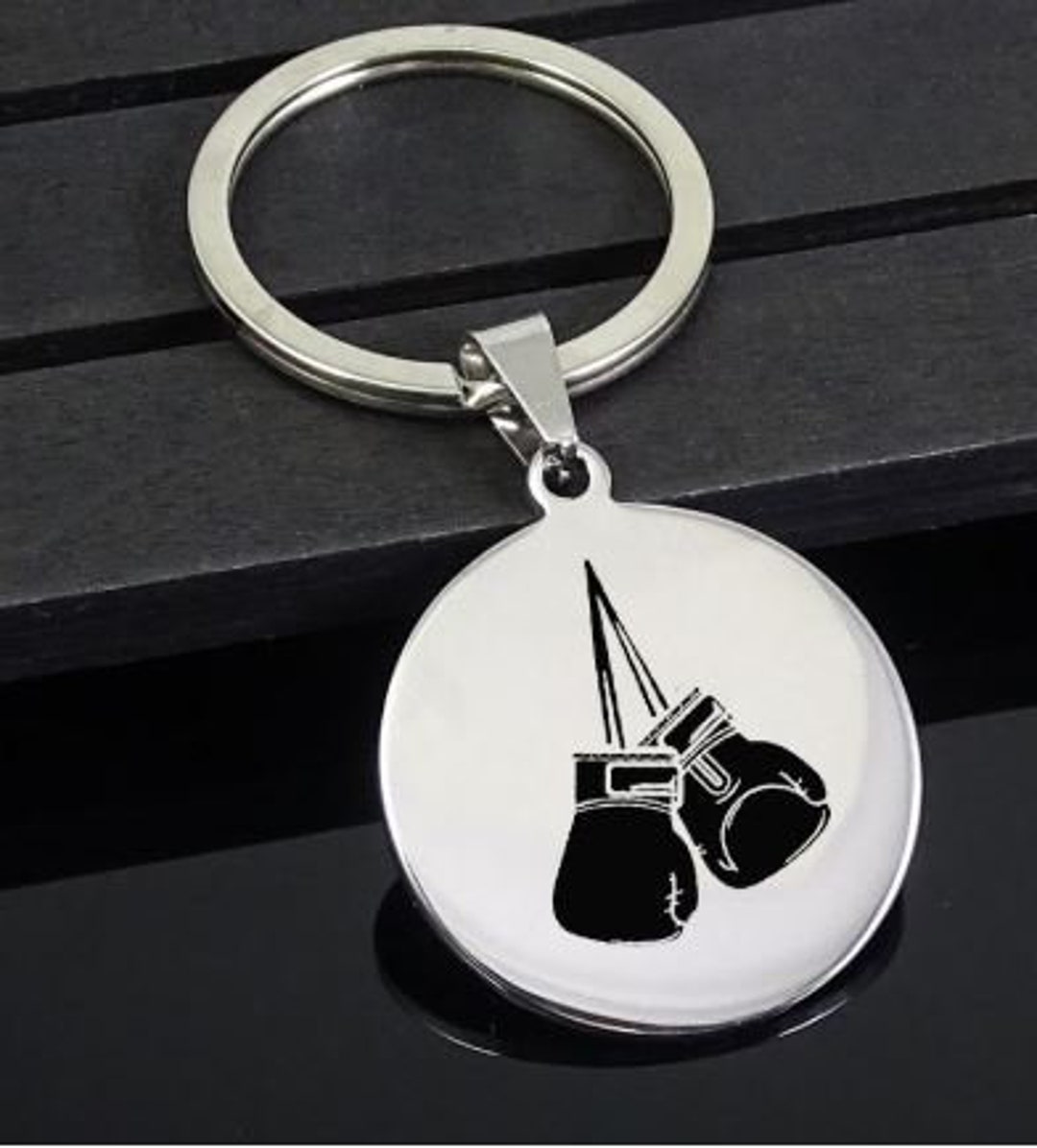 Stainless Steel Engraved Boxing Gloves Keychain Etsy