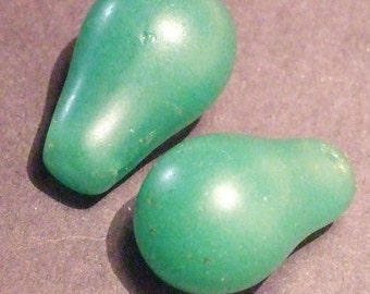 Pair of Old African trade Mali wedding beads AfBdPk39 15x24 mm or dun duns green