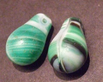Pair of Old African trade Mali wedding beads AfBdPk39 15x24 mm or dun duns green
