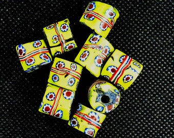 mili (set 1) of 9 Venetian millefiori  African trade beads, set of 9.  13x12 mm