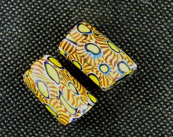 Mili pair #6 --Venetian millefiori  African trade beads, pair, 14x24  mm.