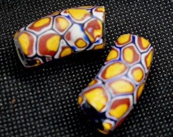 Mili pair #3 --Venetian millefiori  African trade beads, pair, 32x15  mm.