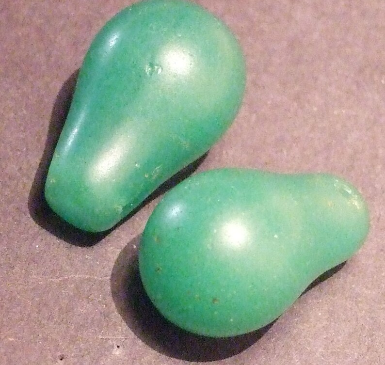 Pair of Old African trade Mali wedding beads AfBdPk39 15x24 mm or dun duns green