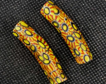 Mili pair elbow #1 --Venetian millefiori  African trade beads, pair, 39x10  mm.