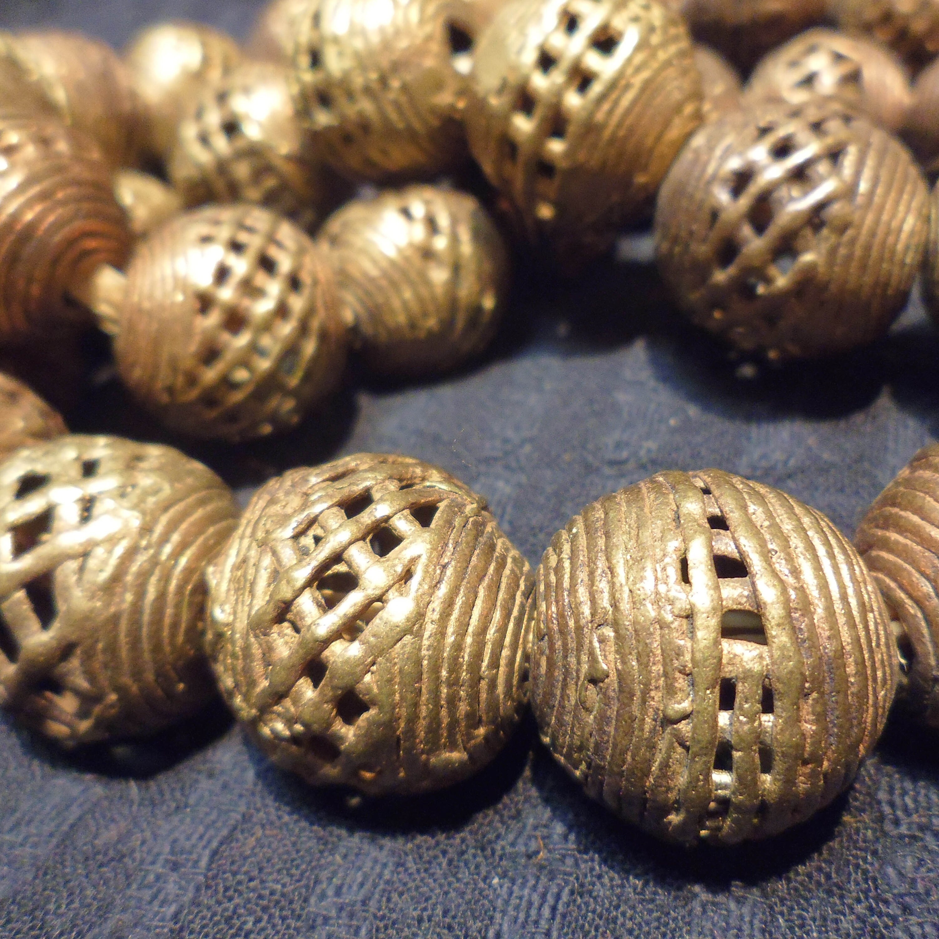 BT0082 From Ghana, African Trade Lost Wax Large Brass Beads