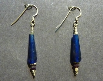 Antique Russian Blue beads from the African trade in dangle earrings 35 mm, .