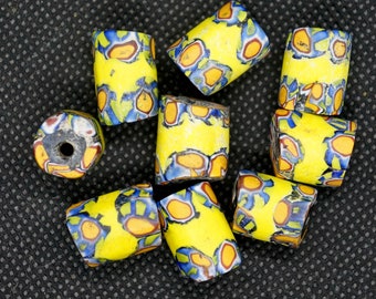 AF293 pkg --Venetian millefiori  African trade beads, set of 9.  10x12 mm