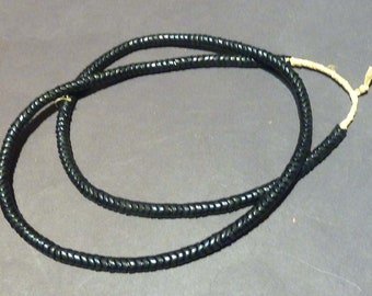 Long 28" African Trade French molded black snake beads, 6 mm beads, perfect condition