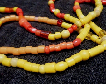 Old small bright glass Bohemian African Trade  bead necklace,  28", no clasp (over the head), beads average 4x5 mm. Beads from about 1930